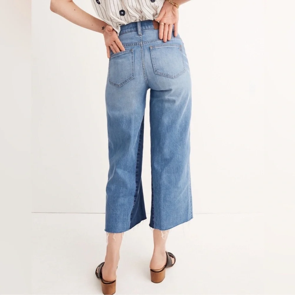 Madewell Two-Tone Blue Wide Leg Flare Cropped Gusset Jeans Size 31 - Picture 3 of 14
